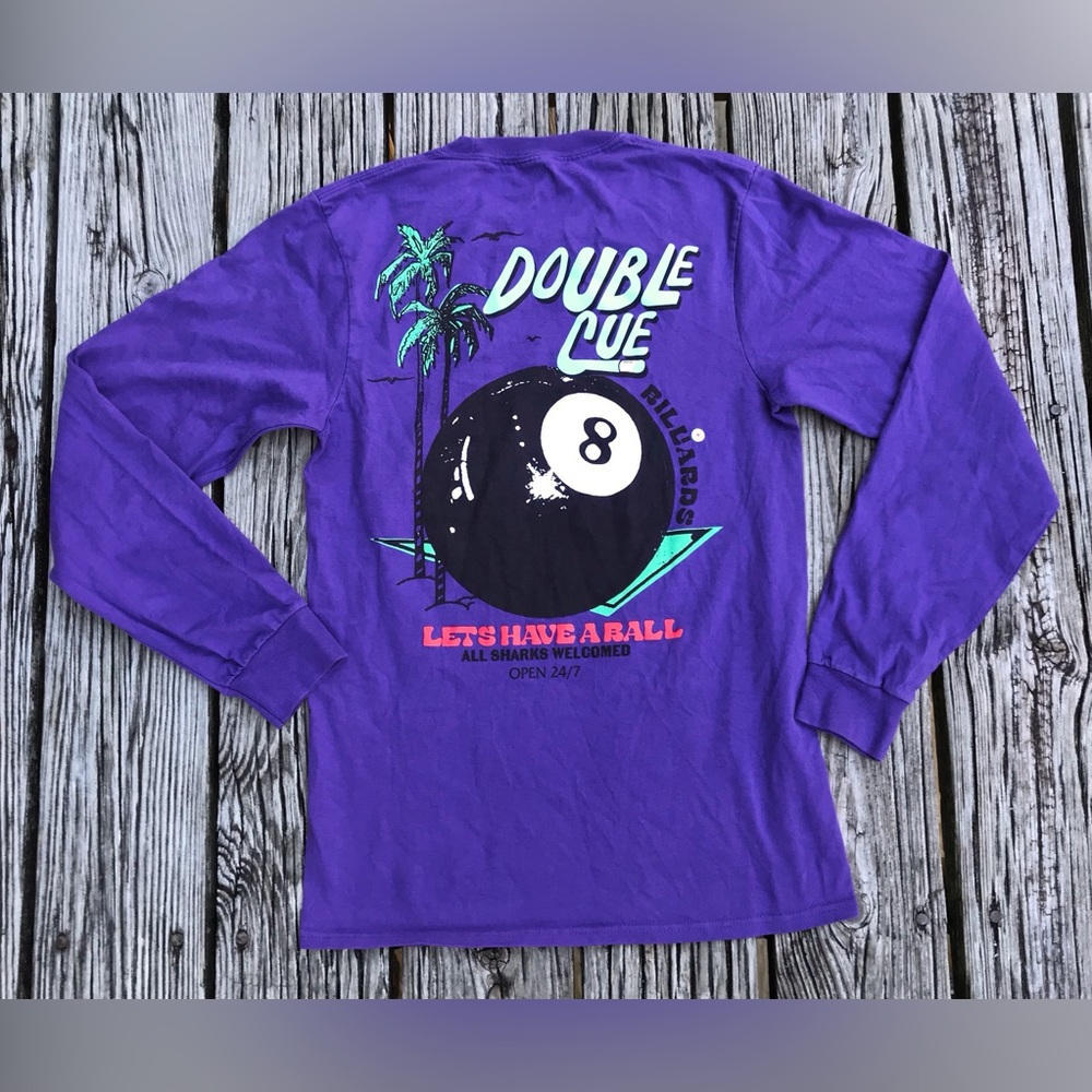 Mens S EMPYRE Purple Long Sleeve Pool 8 Ball Billards Graphic Tee Tshirt Top